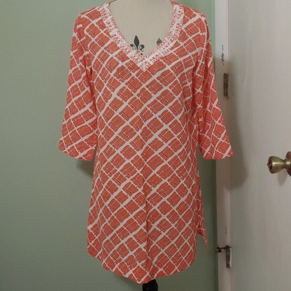 Lands' End Orange and White Swim Coverup - Picture 1 of 9